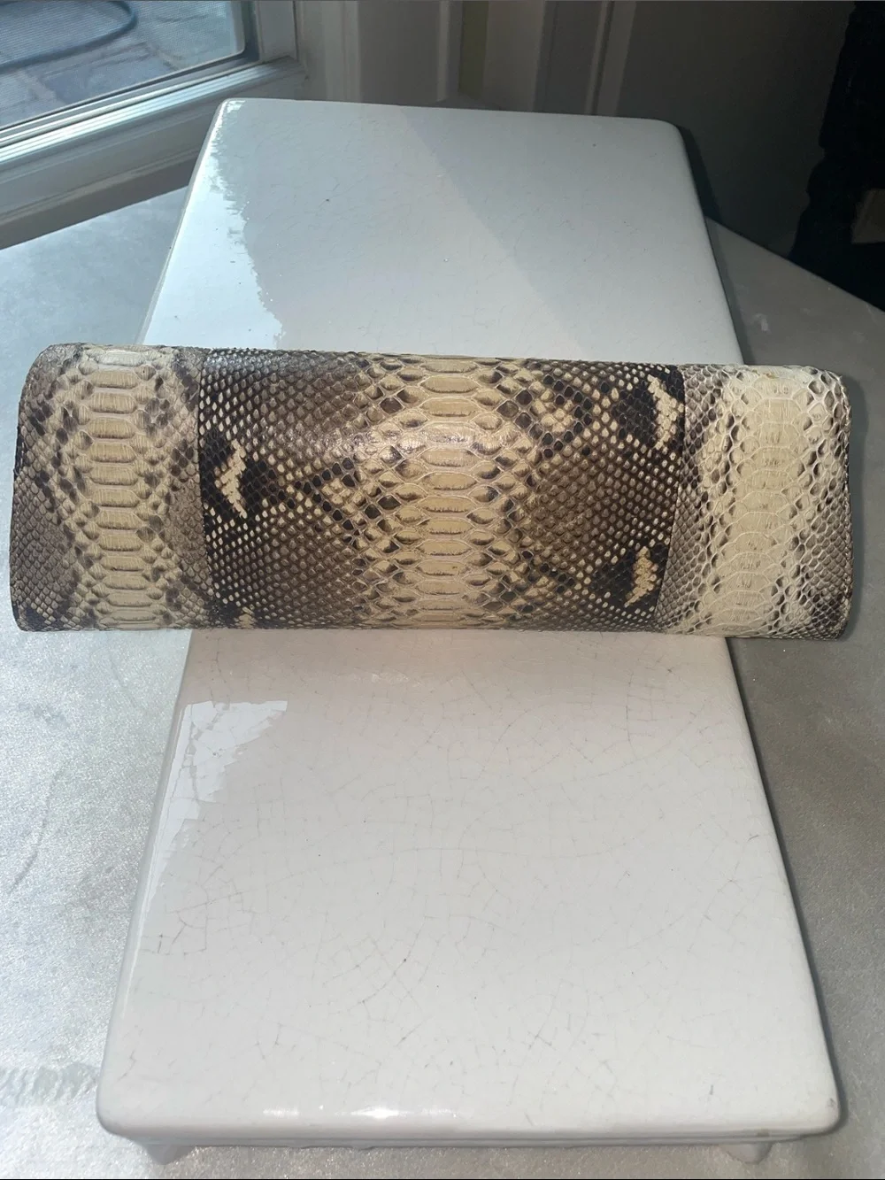 Snake Clutch in Neutral Cream and Brown